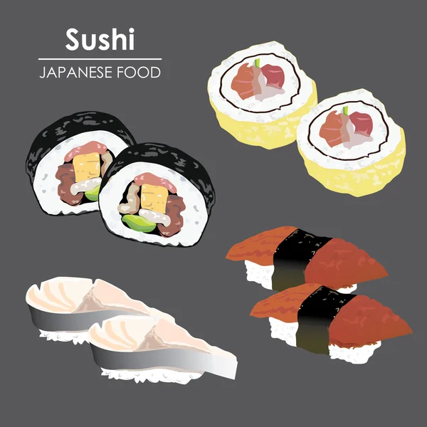 Sushi roll Alimentos Menú japonés arroz mariscos ilustración vector de dibujos animados — Archivo Imágenes Vectoriales