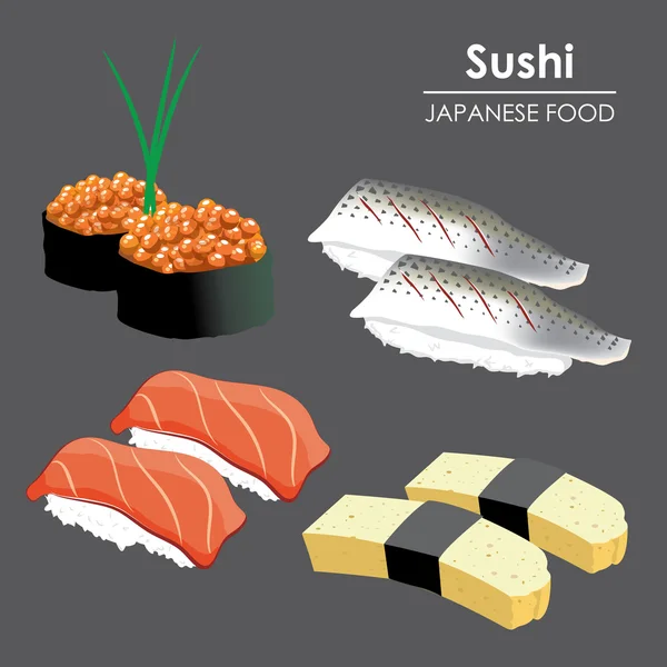 Rolo de sushi Alimento Menu japonês arroz frutos do mar ilustração vector cartoon —  Vetores de Stock