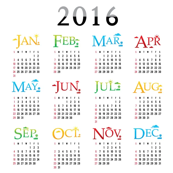 Mutlu yeni yıl takvim 2016 vektör — Stok Vektör