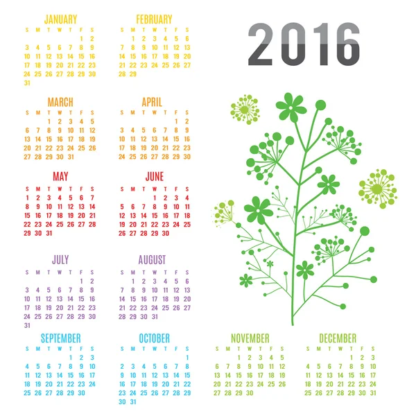 Kalendarz 2016 kwiat wektor — Wektor stockowy