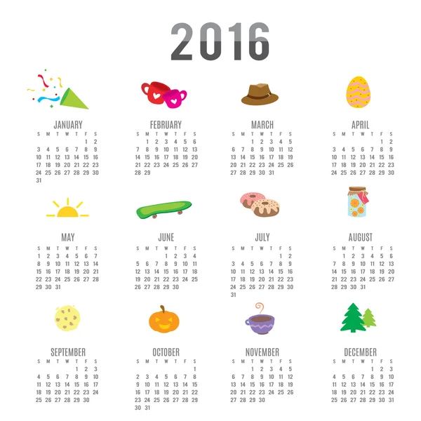 Kalendarz 2016 kreskówka wektor ładny — Wektor stockowy
