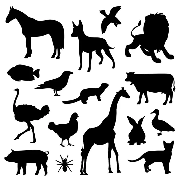 Animaux de ferme Animaux de compagnie Animaux de compagnie Zoo Silhouettes Black Icon Vector — Image vectorielle