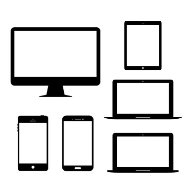 Bilgisayar monitörü dizüstü bilgisayar tablet cep telefonu elektronik becerikli alet vektör simgesi