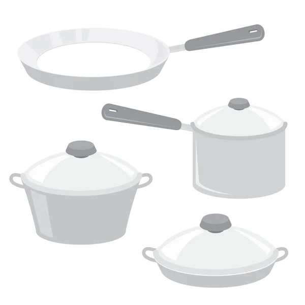 Équipement Outil Cuisine Cuisinière Poêle Poêle Poêle à frire Chaudière Cartoon Vector — Image vectorielle