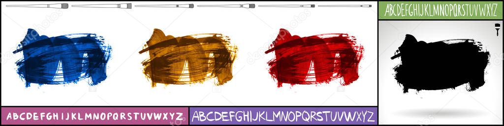 set of brush strokes and textures. Grunge vector abstract hand-painted elements. Underline and border design.