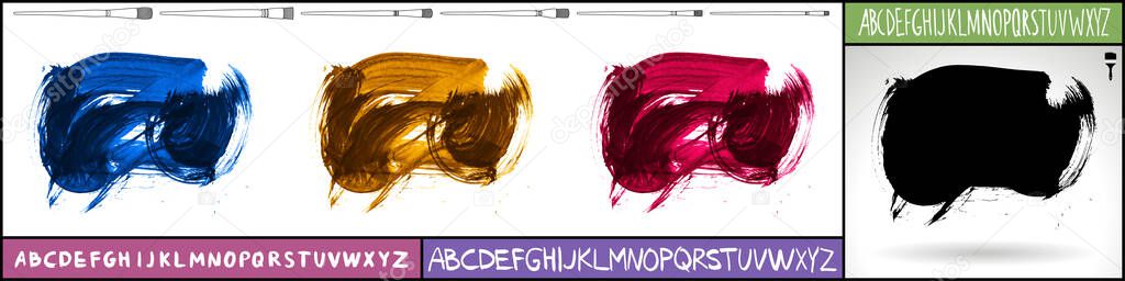 set of brush strokes and textures. Grunge vector abstract hand-painted elements. Underline and border design.