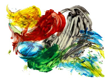 Siyah ve renkli boya karışımı, fırça darbesi ve doku. Grunge soyut elle boyanmış elementler. 