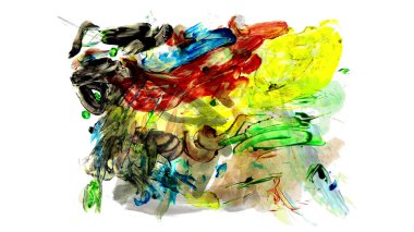 Siyah ve renkli boya karışımı, fırça darbesi ve doku. Grunge soyut elle boyanmış elementler. 