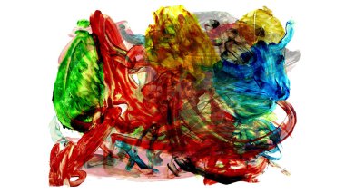 Siyah ve renkli boya karışımı, fırça darbesi ve doku. Grunge soyut elle boyanmış elementler. 