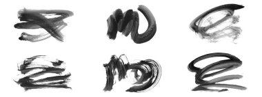 Siyah fırça darbeleri dokusu. Grunge soyut elle boyanmış elementler. Altı çizili ve sınır tasarımı.