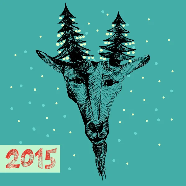 Cabra, ilustración vectorial de dibujo a mano. Año Nuevo 2015 . — Vector de stock