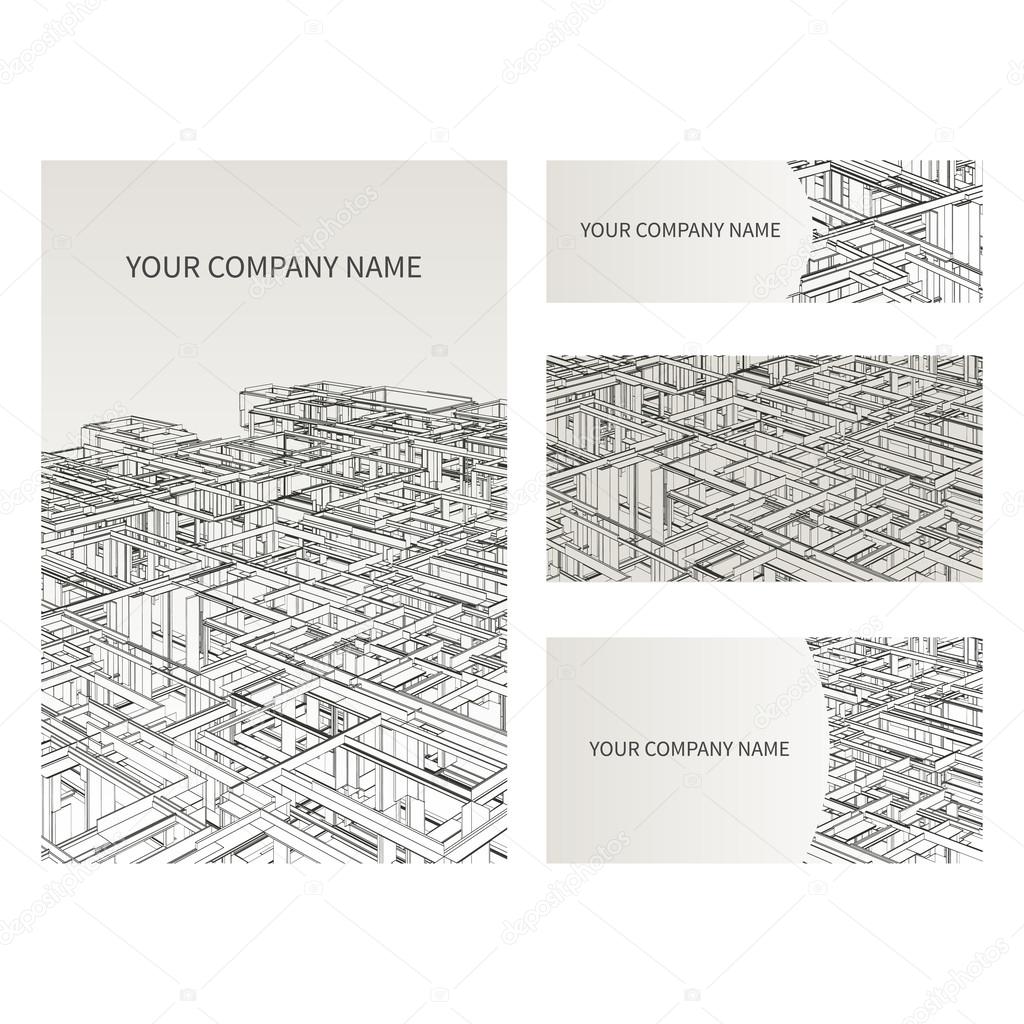 Set of business card and invitation card templates. Architecture and construction concept. Vector design.