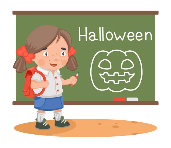 Halloween lektion flicka skola — Stock vektor