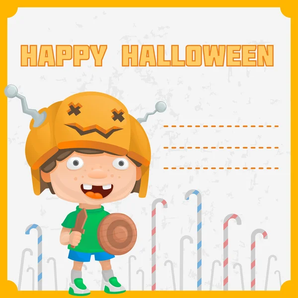 Halloween garçon guerrier partie carte — Image vectorielle