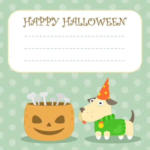 Tarjeta de fiesta de perro de calabaza de Halloween — Vector de stock