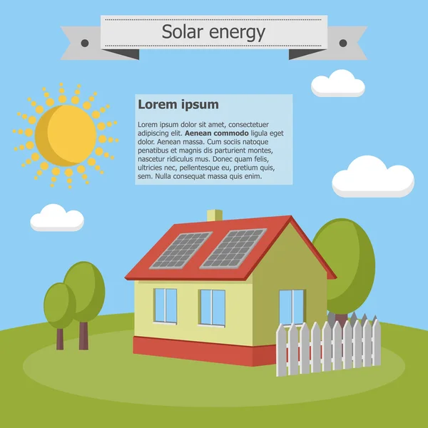 Zonne-energie panelen huis ecologie — Stockvector