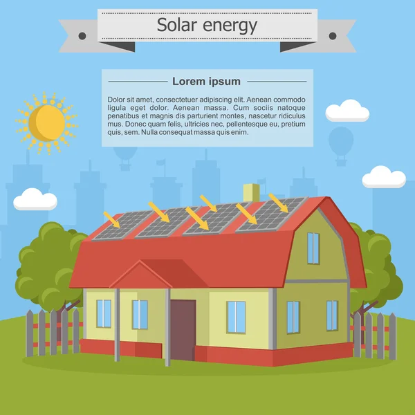 Energia słoneczna dom Dom willa panelu izometryczne Energetyka ekologia — Wektor stockowy