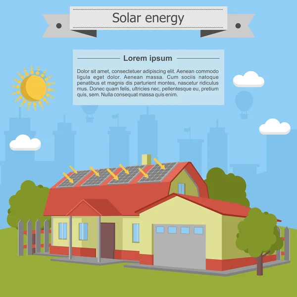 Casa energía solar casa chalet panel isométrico ecología garaje — Vector de stock