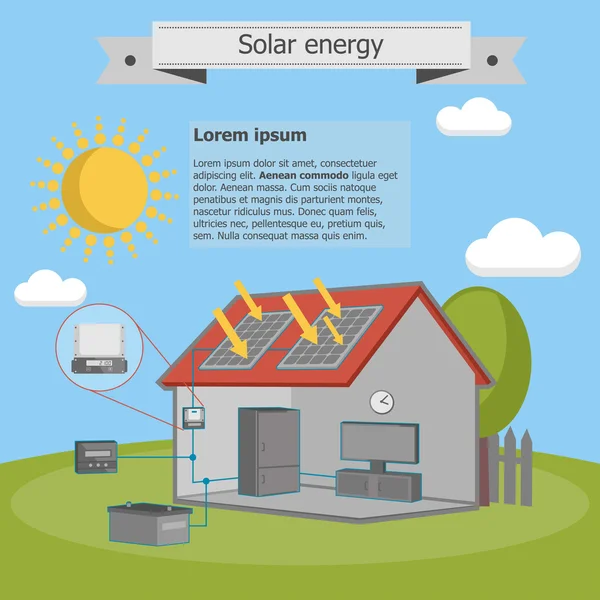 Energía solar esquema de panel de la casa energética isométrica — Archivo Imágenes Vectoriales