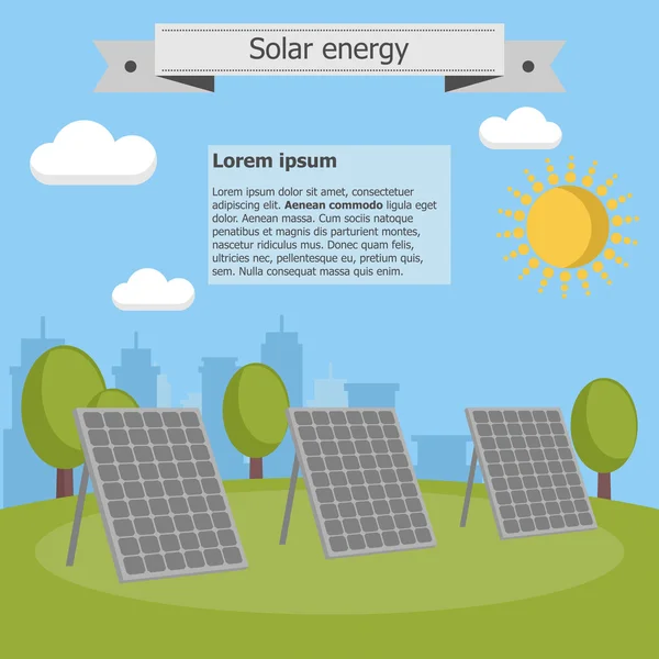 Pannello solare energia città sole info grafica ecologia — Vettoriale Stock