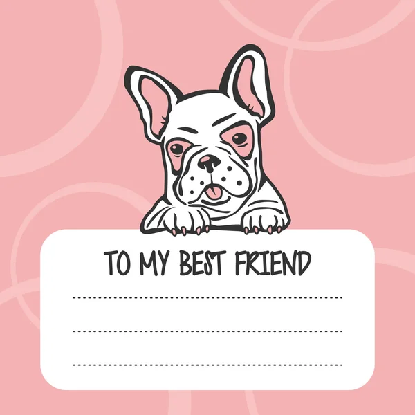 Bulldog cão francês pet feriado amigo cartão amigo — Vetor de Stock