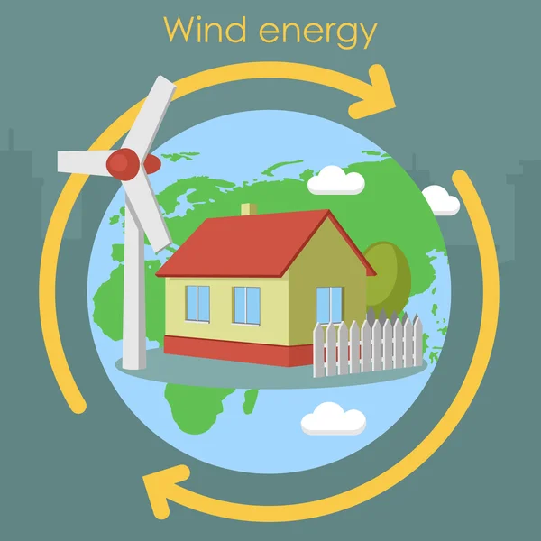 Energia eolica casa pianeta impianto — Vettoriale Stock