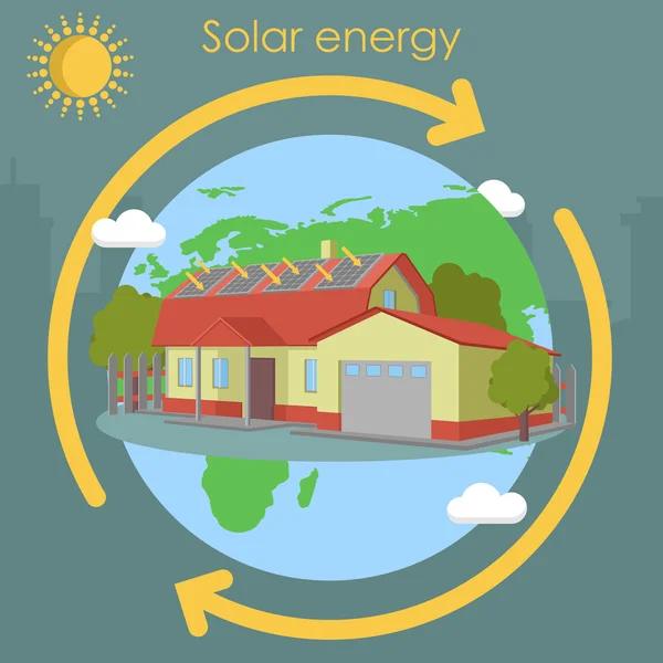 Zonne-energie huis deelvenster isometrische ecologie — Stockvector