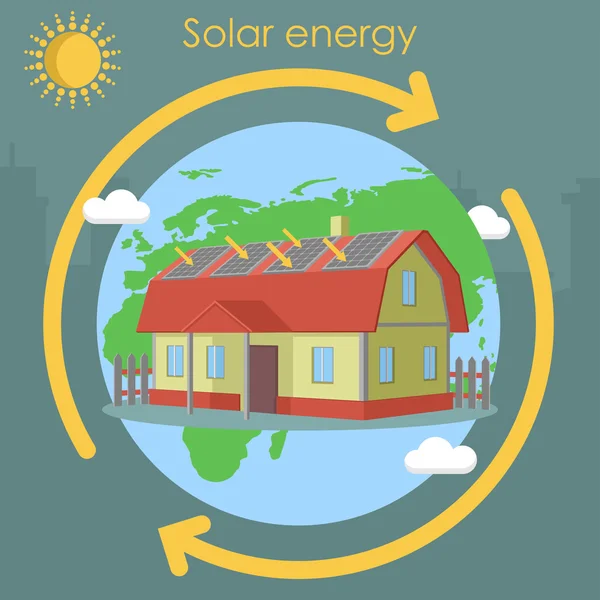 Energia solare casa pannello isometrico ecologia — Vettoriale Stock