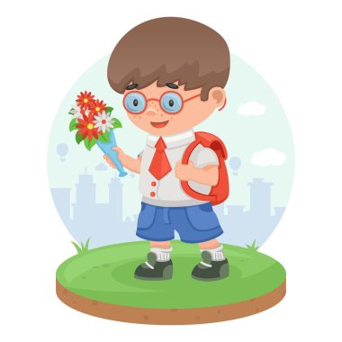 Schoolboy child pupil flowers knowledge education clipart