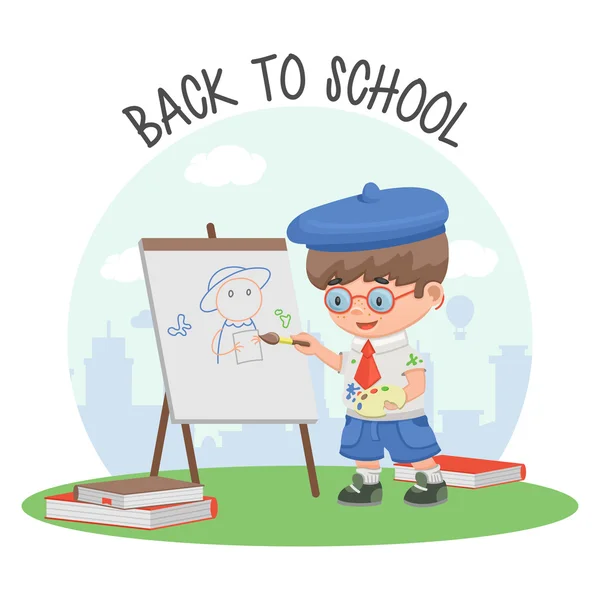 Schoolboy school education art — Stock Vector