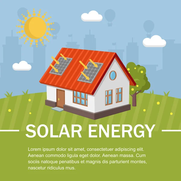 Solar energy panels house ecology — Stock Vector