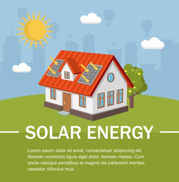 Solar energy panels house ecology — Stock Vector