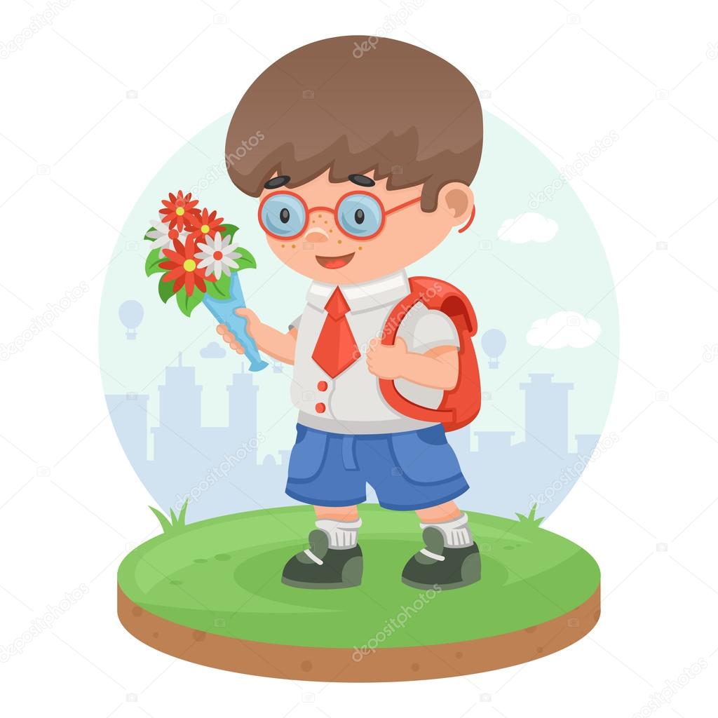 Schoolboy child pupil flowers knowledge education