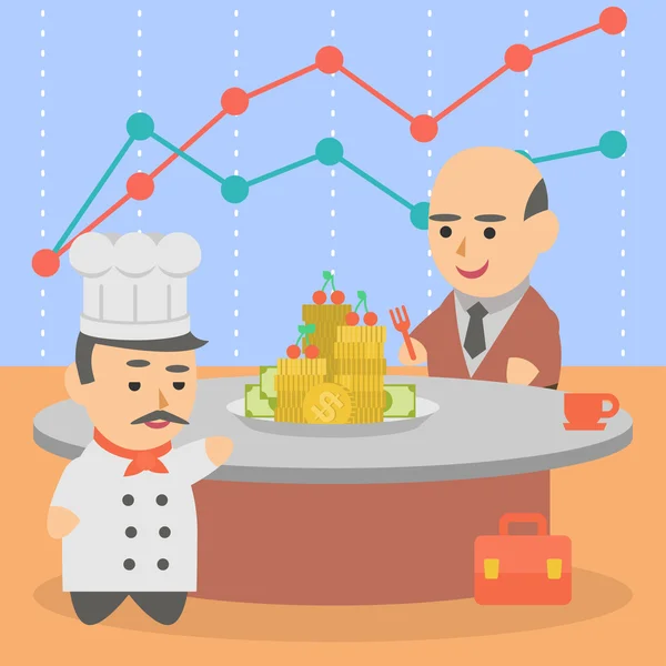 Empresario cliente pares cocinar trato transacción carácter — Vector de stock