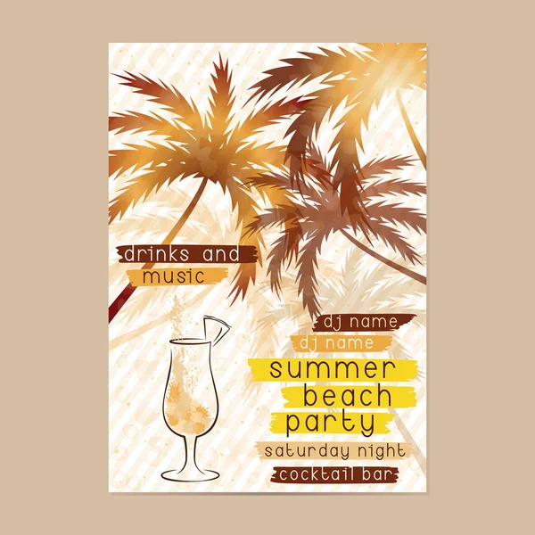 Summer Beach Party sjabloon met cocktail en palmbomen. — Stockvector