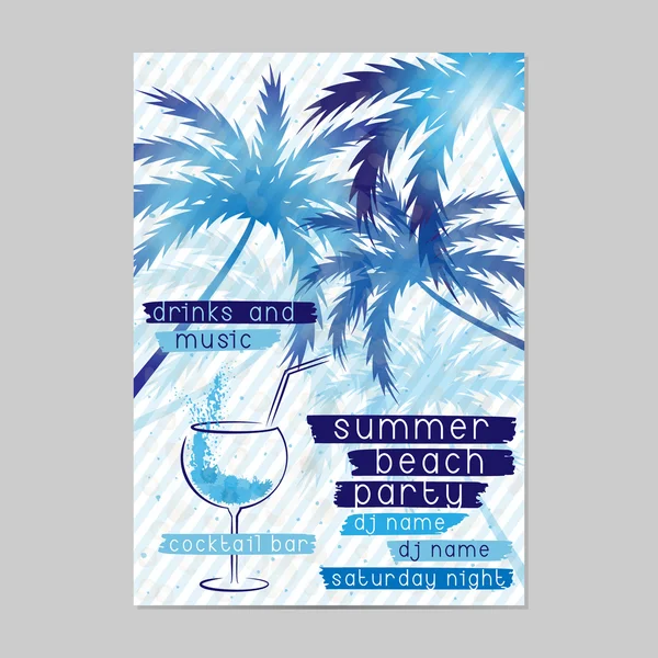 Літній шаблон пляжну вечірку з коктейлем і пальмові дерева. — стоковий вектор