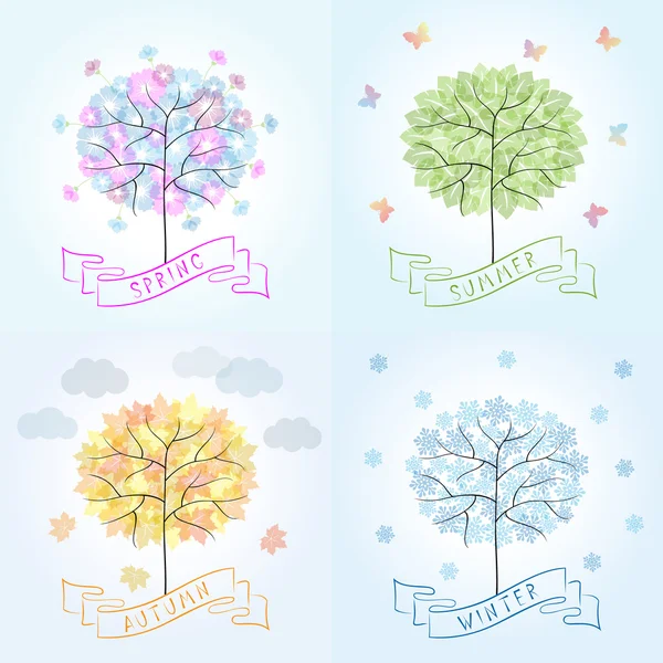 Arbre en quatre saisons - printemps, été, automne, hiver . — Image vectorielle
