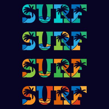 Sörf tipografi posterler kümesi. Vintage tarzı kavramında