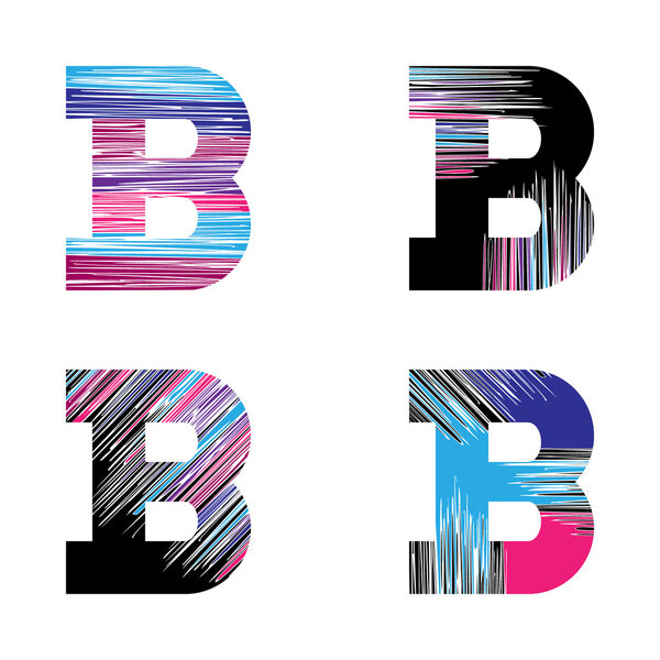 Letter B set. Vector graphic alphabet symbol in grunge style. 