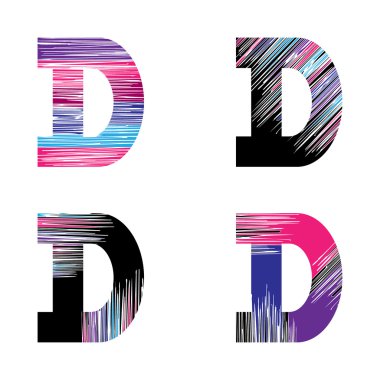 D harfi küme. Vektör grafik alfabe sembol grunge tarzı. 