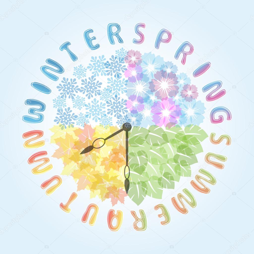 Four Seasons Clock Spring Summer Autumn Winter Stock Vector Image By C Elena Owl 123594270