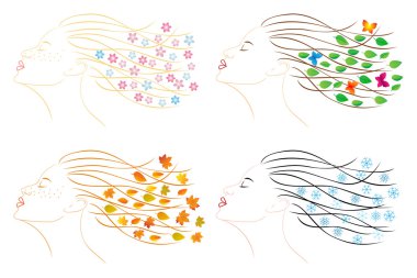 Dört mevsim - Bahar, yaz, Sonbahar, kış. D kadın baş