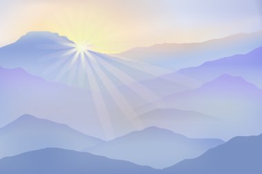 Güneş ve Dağları sis arka plan