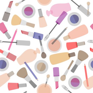 Dekoratif kozmetik Dikişsiz desen beyaz arka plan üzerinde.