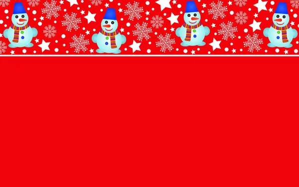 Fondo Rojo Navidad Con Adorno Copos Nieve Estrellas Muñecos Nieve — Archivo Imágenes Vectoriales