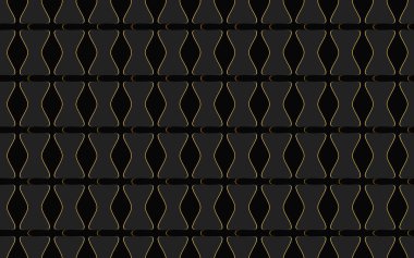 Altın hatları ve hatları olan siyah geometrik şekillerin soyut koyu gri arkaplanı. Duvar kağıtları için vektör grafikleri.