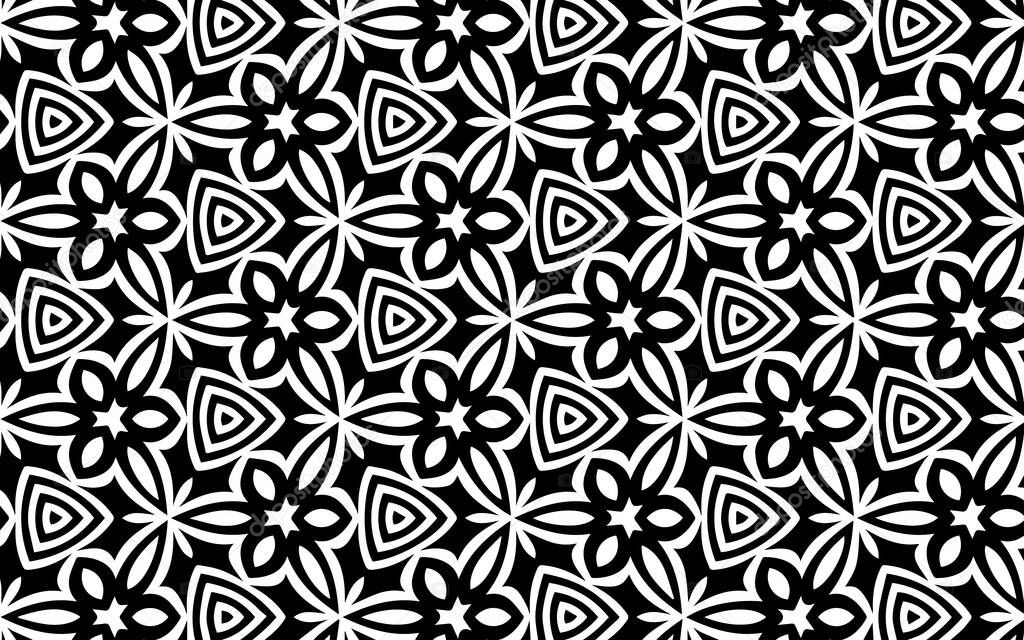 Black white geometric abstract texture with folk style pattern. Ethnic background for design decoration, wallpaper, textile, coloring book.