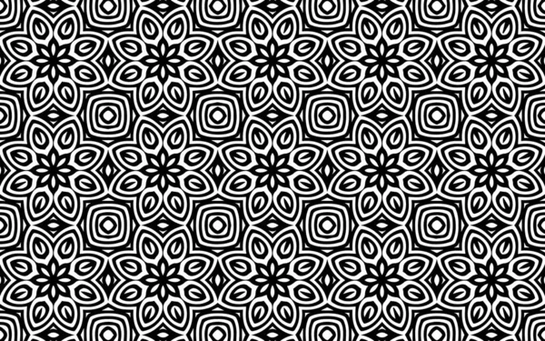 민족적으로 흑백의 스타일이다 꽃무늬와 직물의 모양에 기하학적 — 스톡 벡터