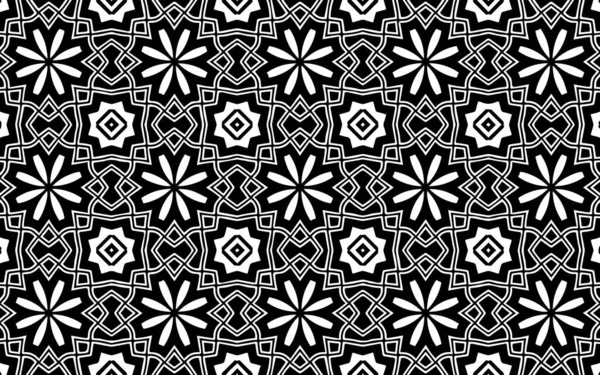 エスニックブラックホワイトのトレンディな質感 花の伝統的な東洋のパターンの幾何学的背景と壁紙 着色本 織物のための絡み合った透かし彫りライン — ストックベクタ