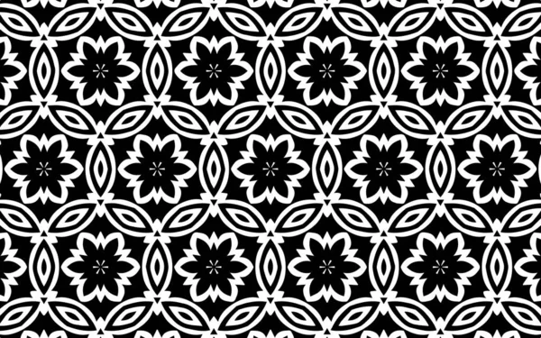 Arte Étnico Patrón Blanco Negro Fondo Geométrico Flores Estilo Tradicional — Vector de stock